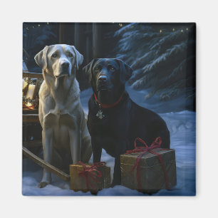 Labrador Snowy Sleigh Christmas Decor Magnet