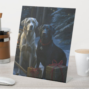 Labrador Snowy Sleigh Christmas Decor  Pedestal Sign