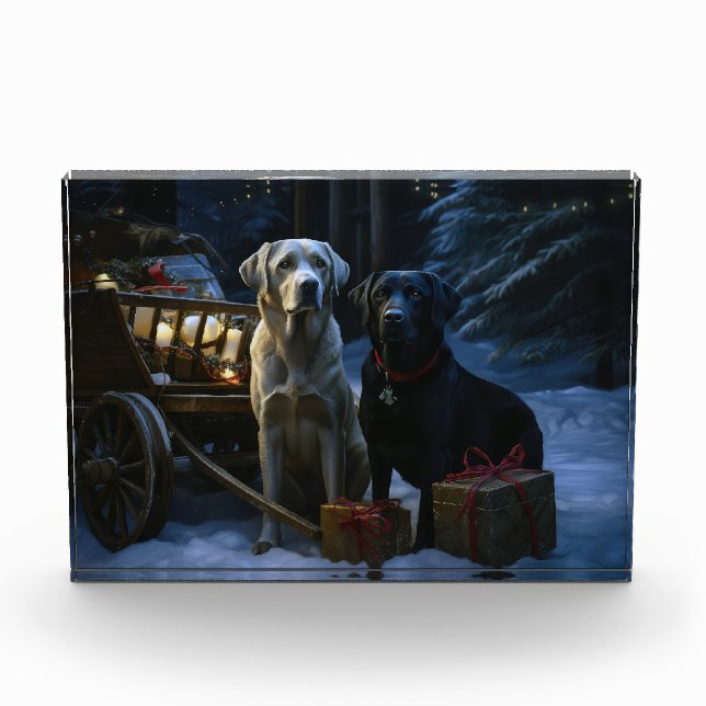Labrador Snowy Sleigh Christmas Decor  Photo Block (Front)