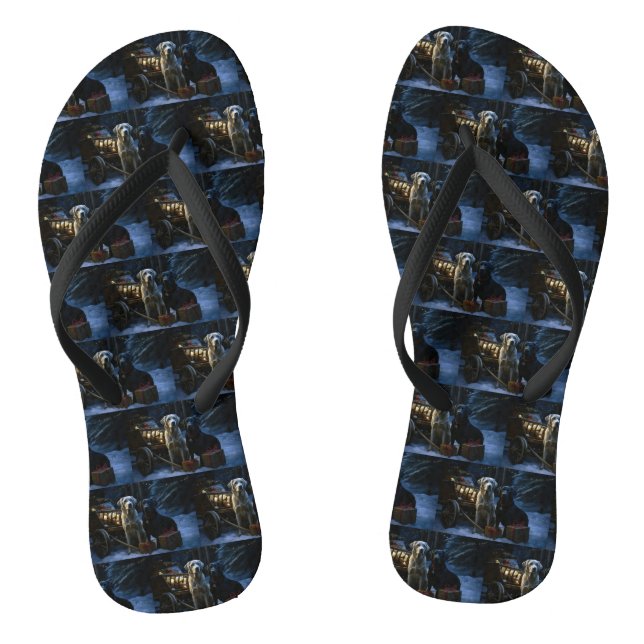 Labrador Snowy Sleigh Christmas Decor  Thongs (Footbed)