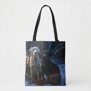 Labrador Snowy Sleigh Christmas Decor Tote Bag