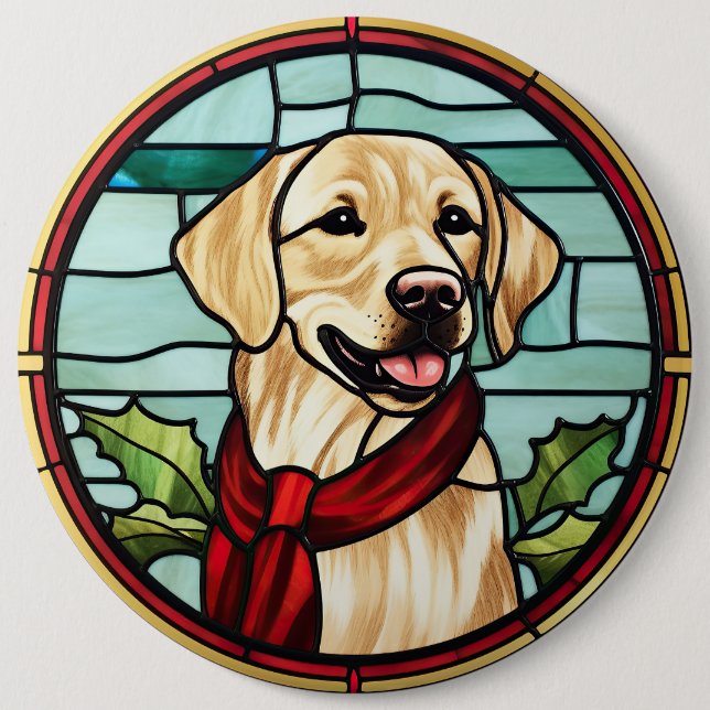 Labrador Stained Glass Christmas 6 Cm Round Badge (Front)
