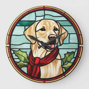 Labrador Stained Glass Christmas Large Clock