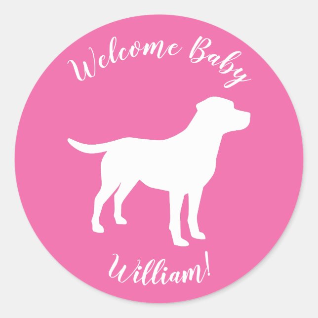 Labrador Theme Dog Baby Shower Pink Lab Classic Round Sticker (Front)