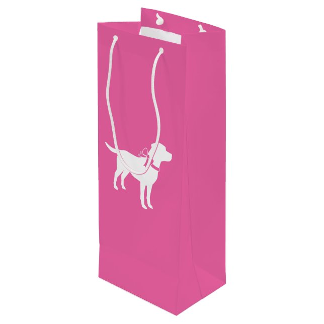 Labrador Theme Dog Baby Shower Pink Lab Wine Gift Bag (Back Angled)