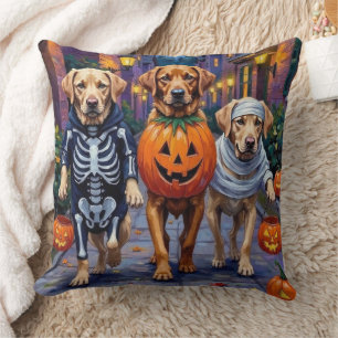 Labrador Trick-or-Treating in Halloween Costumes Cushion