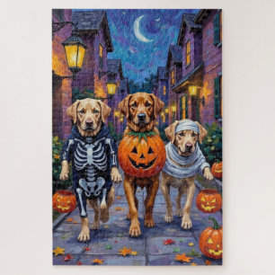 Labrador Trick-or-Treating in Halloween Costumes Jigsaw Puzzle