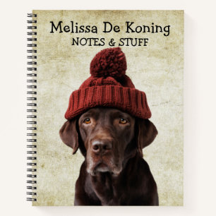 Labrador wearing a woolly hat notebook