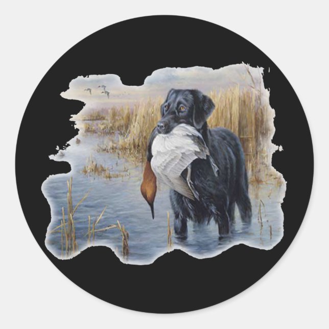 Labrador with Duck- Duck Hunting Classic Round Sticker (Front)