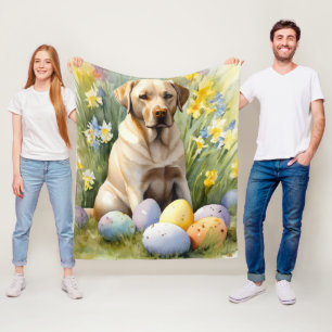 Labrador with Easter Eggs Fleece Blanket