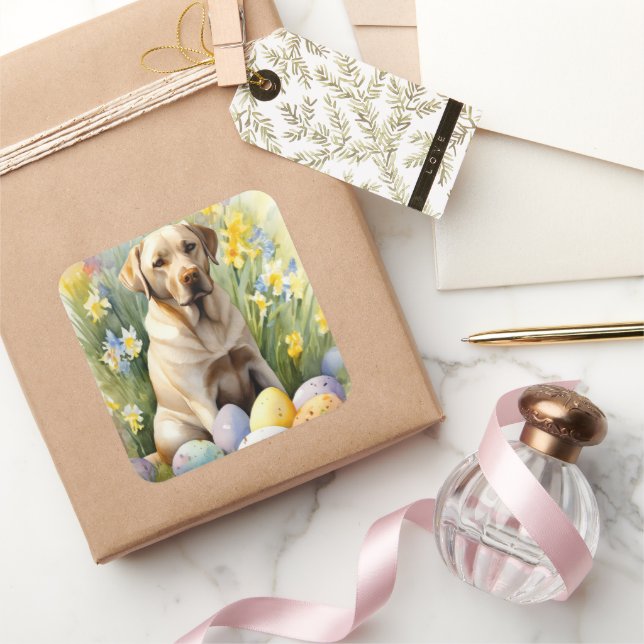 Labrador with Easter Eggs Square Sticker (Gifting)