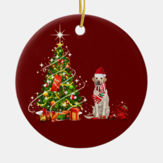 labrador With Hat Scaft Christmas Ceramic Ornament