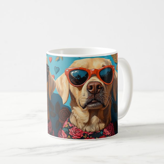 Labrador with Heart Roses Valentine's Day Coffee Mug (Front Right)