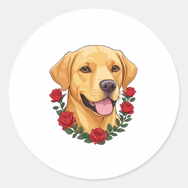 Labrador with Red Roses Classic Round Sticker (Front)