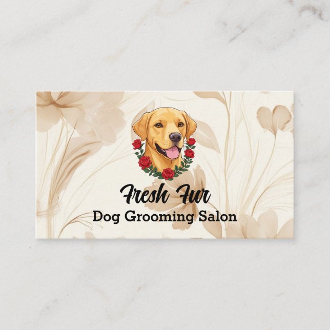 Labrador with Red Roses. Dog Grooming Salon Business Card (Front)