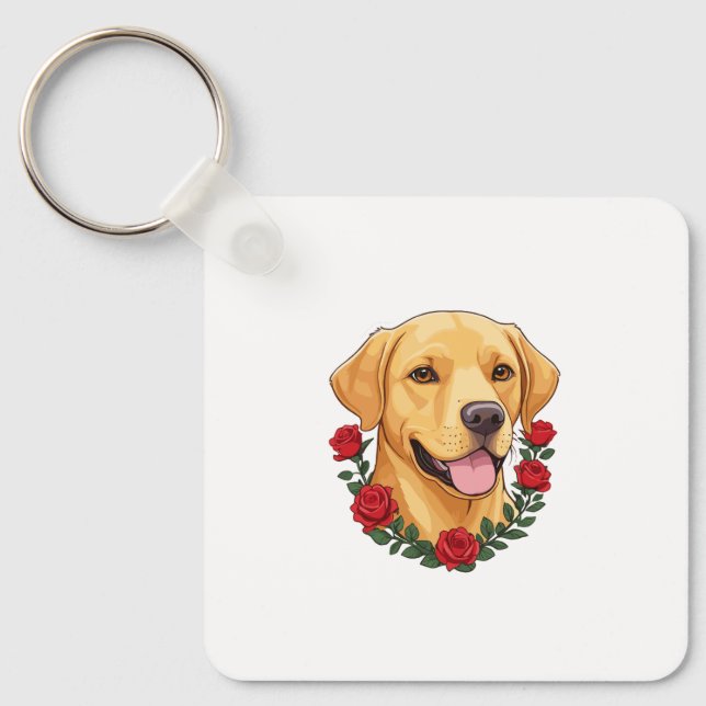 Labrador with Red Roses Key Ring (Front)