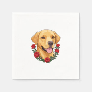Labrador with Red Roses Napkin