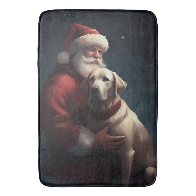 Labrador With Santa Claus Festive Christmas  Bath Mat (Front Vertical)