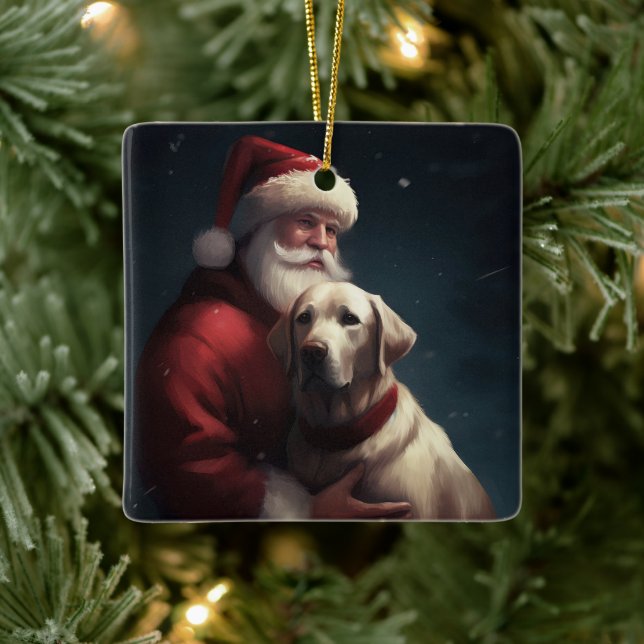 Labrador With Santa Claus Festive Christmas  Ceramic Ornament (Tree)