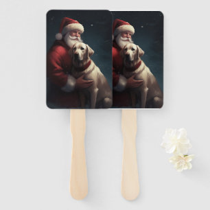 Labrador With Santa Claus Festive Christmas Hand Fan