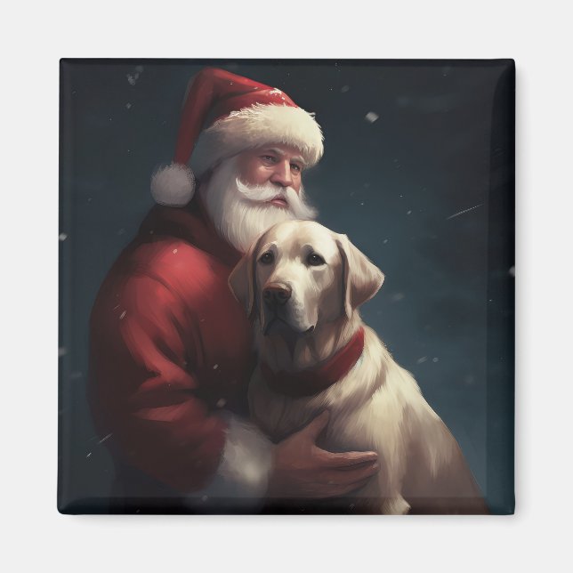 Labrador With Santa Claus Festive Christmas  Magnet (Front)
