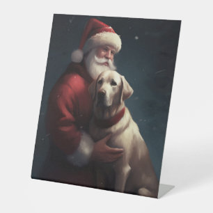 Labrador With Santa Claus Festive Christmas Pedestal Sign