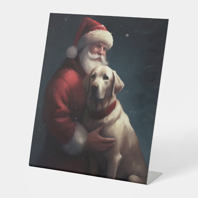 Labrador With Santa Claus Festive Christmas  Pedestal Sign (Front)