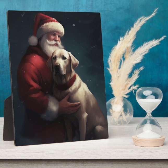 Labrador With Santa Claus Festive Christmas  Plaque (Side)