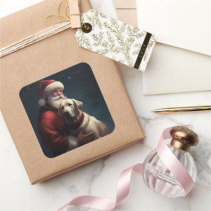 Labrador With Santa Claus Festive Christmas  Square Sticker