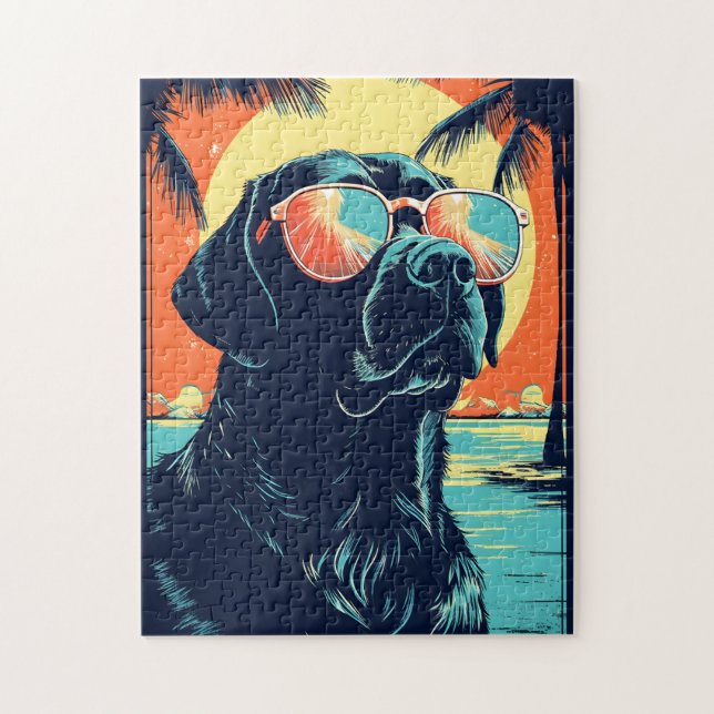 Labrador with sunglasses at a beach jigsaw puzzle (Vertical)