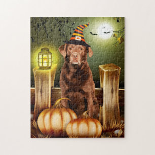 Labrador with Witch Hat Halloween Gift Idea Jigsaw Puzzle