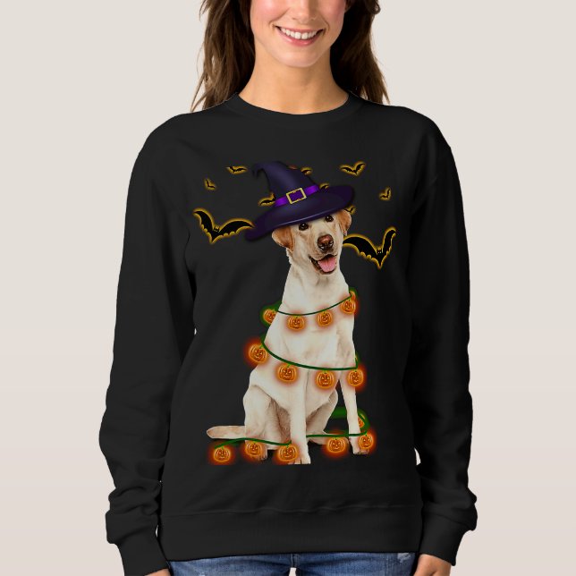 Labrador Wizard Hat Tree Lights Pumpkin Party Hall Sweatshirt (Front)