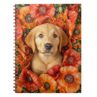Labrador x Golden Puppy Snuggled in Poppies Notebook