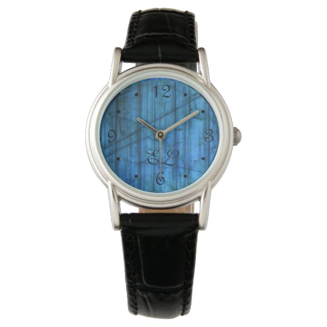 Labradorite Gems Blue Monogram Numbers  Watch (Front)