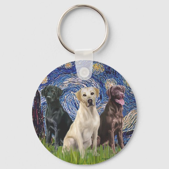 Labradors (3) - Starry Night Key Ring (Front)