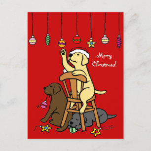 Labradors and Christmas Ornaments Cartoon Holiday Postcard