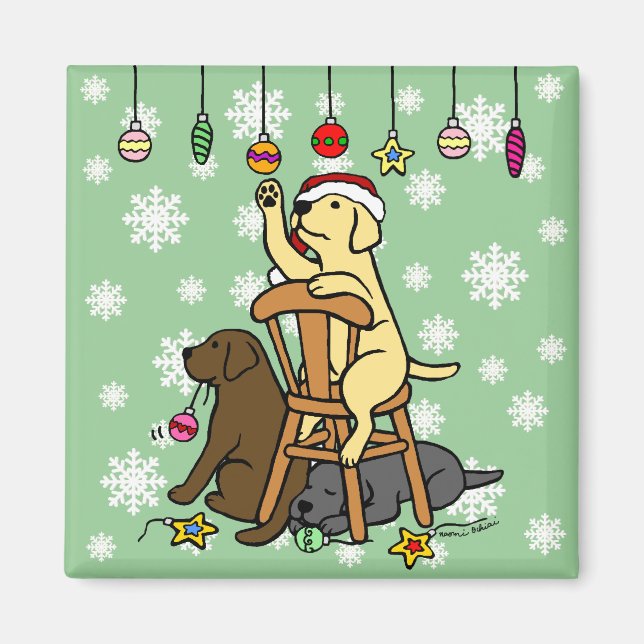 Labradors and Christmas Ornaments Cartoon Magnet (Front)