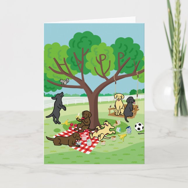 Labradors and Happy Tree Card (Front)