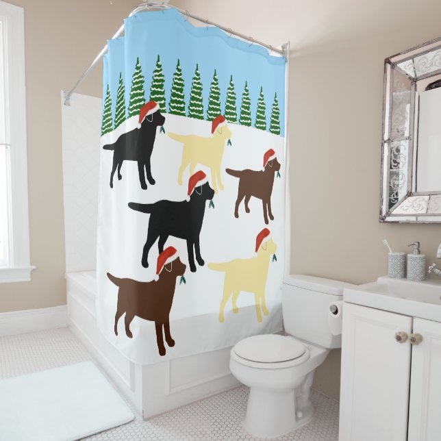 Labradors Christmas Santa Snowfield Shower Curtain (In Situ)