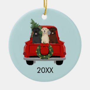 Labradors Christmas Truck 20XX Ceramic Ornament