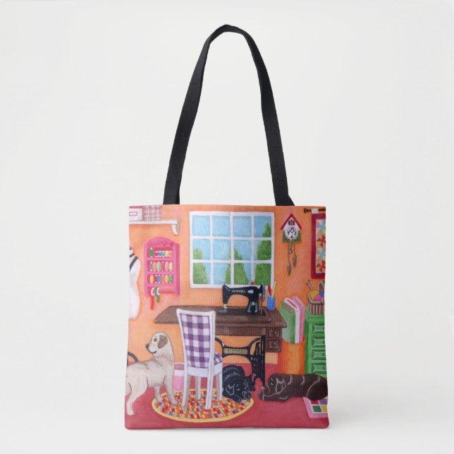 Labradors in Mum's Sewing Room Tote Bag (Front)