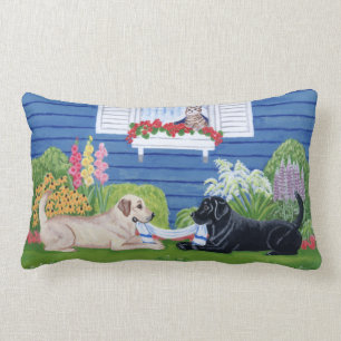 Labradors in the garden Painting Lumbar Cushion