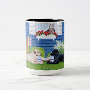Labradors in the Garden Painting Two-Tone Coffee Mug