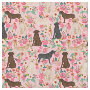 Labradors vintage florals pink fabric