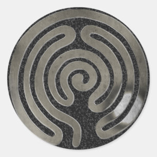 labyrinth antique silver black splatter classic round sticker