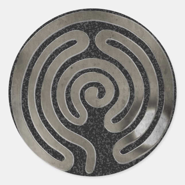 labyrinth antique silver | black splatter classic round sticker (Front)