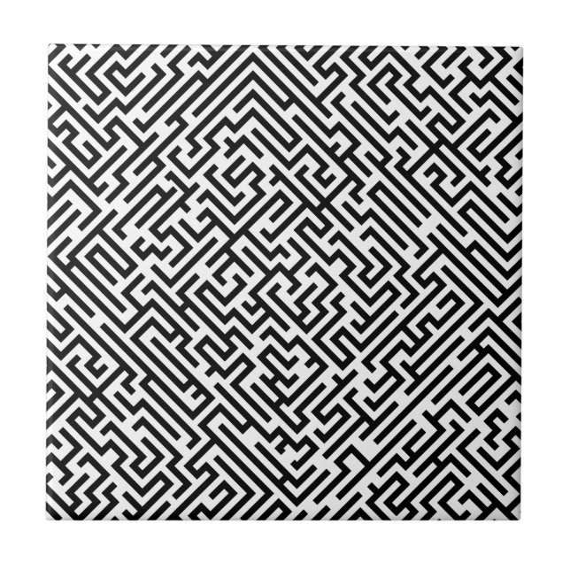 Labyrinth - Black and white pattern Ceramic Tile (Front)