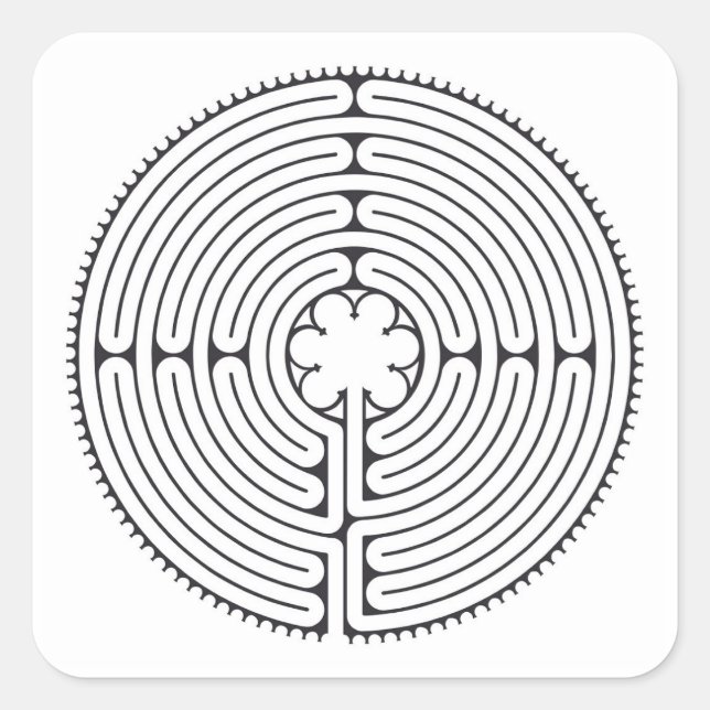Labyrinth Cathedral of Chartres Black and White Square Sticker (Front)