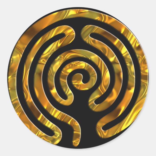 Labyrinth GOLD | black Classic Round Sticker (Front)