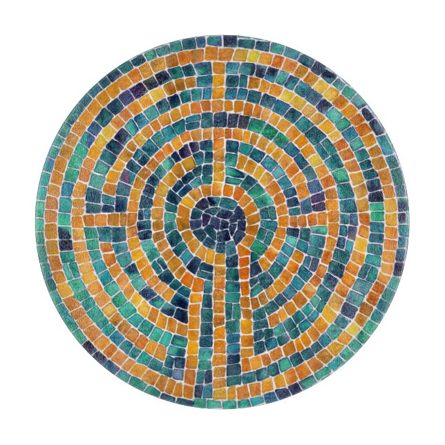 LABYRINTH II 12" Round Glass Cutting Board  (Front)